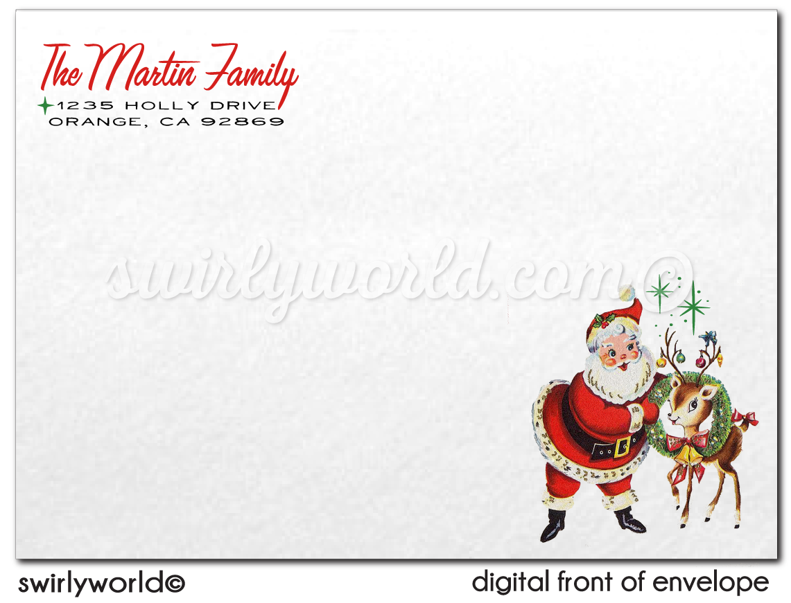Mid-Century Modern 1950s Santa Claus Christmas Family Photo Card Digital Printable