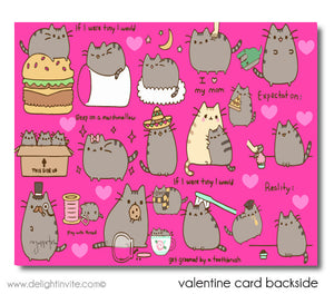 Cute Pusheen kitty cat girls digital printable valentine's day cards for school classroom