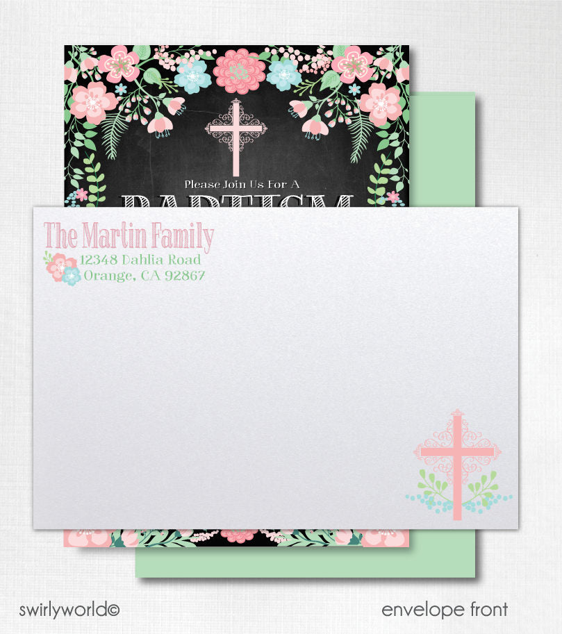 Digital Girl Baptism Invitation, Vintage Baptism Invites for Girls, Mint and Peach Baptism, Photo Baptism Invite, Baptism Christening 
