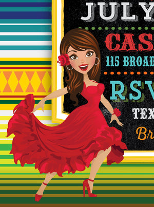 Printed Papel Picado Paper Flags Fiesta 40th Birthday Invitation, Mexican Fiesta Invitations, Senorita Fiesta Birthday Invites, DI-3014