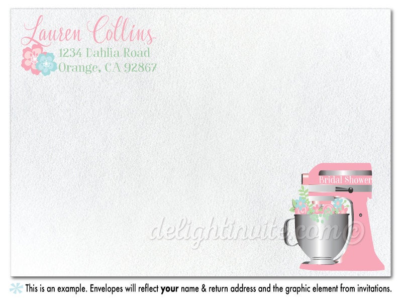 Vintage Bridal Shower Invitations with Mixer, Botanical Floral Mixer Bridal Shower Invites, Pastel Mint and Blush Pink Bridal Shower Design