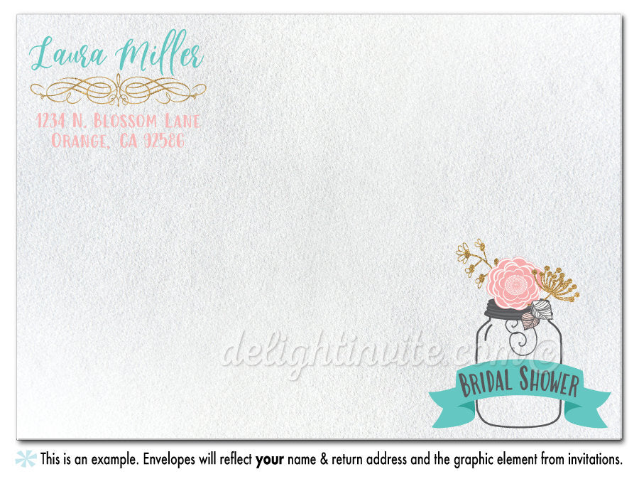 Vintage Gold and Blush Mason Jars Bridal Shower Invitation Digital Download
