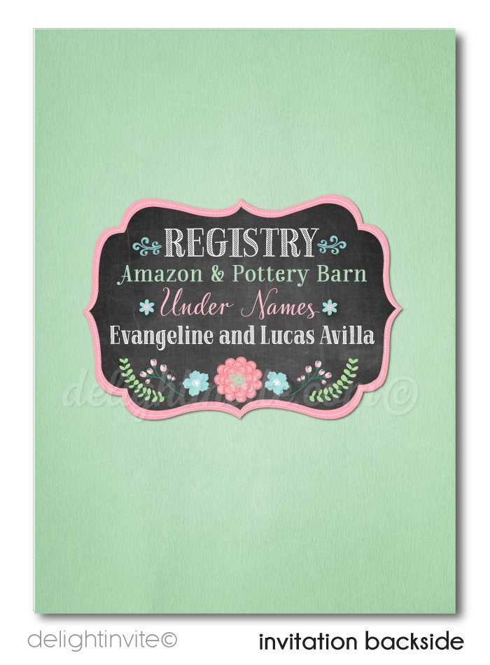 Vintage Bridal Shower Invitations with Mixer, Botanical Floral Mixer Bridal Shower Invites, Pastel Mint and Blush Pink Bridal Shower Design