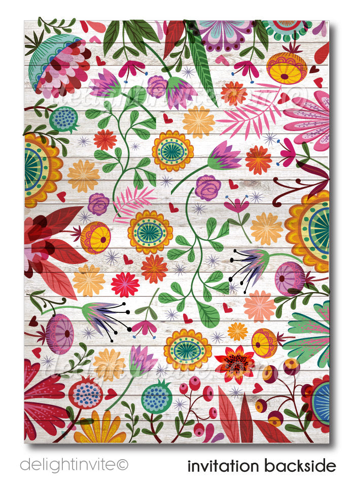 Vintage Botanical Floral Bohemian Rose Garden Bridal Shower Invitation Digital Download