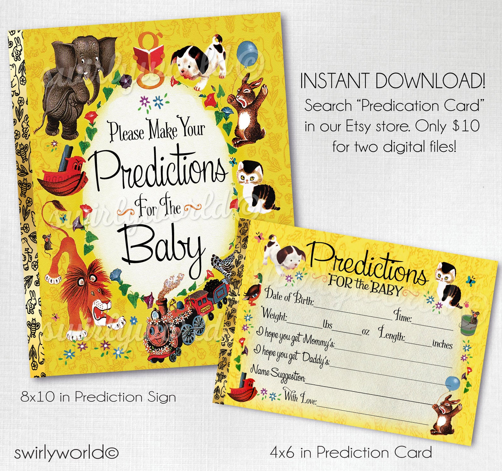 Goldenbook Baby Prediction Digital 8x10 Sign + 4x6 Cards for Baby Shower