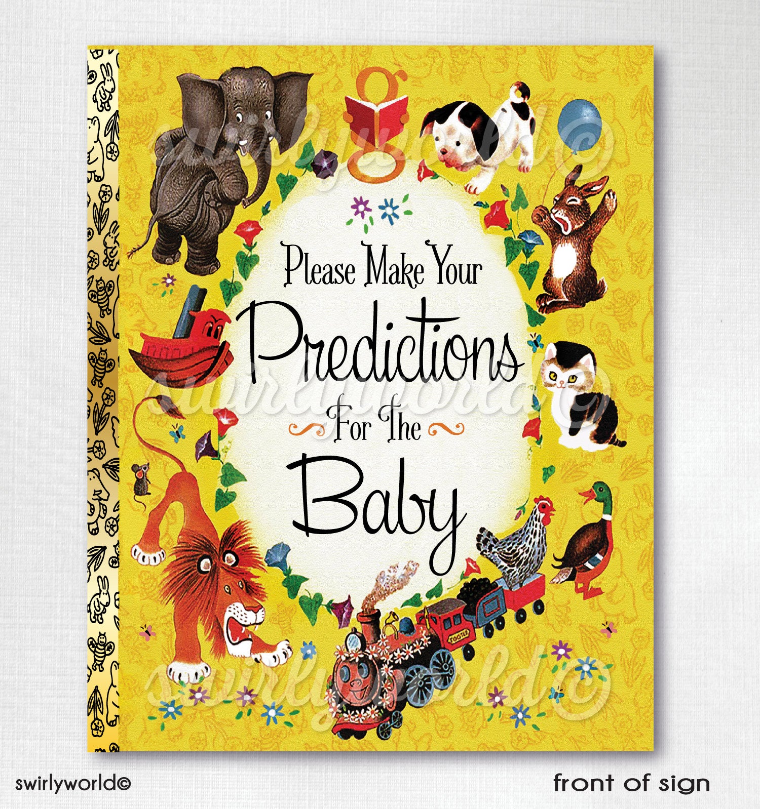 Goldenbook Baby Prediction Digital 8x10 Sign + 4x6 Cards for Baby Shower