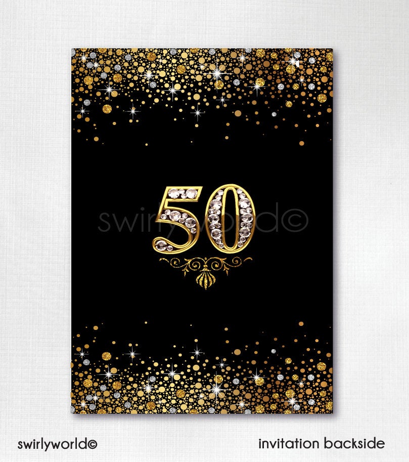 Fifty and Fabulous Birthday Bundle Set! Digital Gold and Black 50th Birthday Party Invitation Set. 50 and Fabulous Digital Pack. CORJL