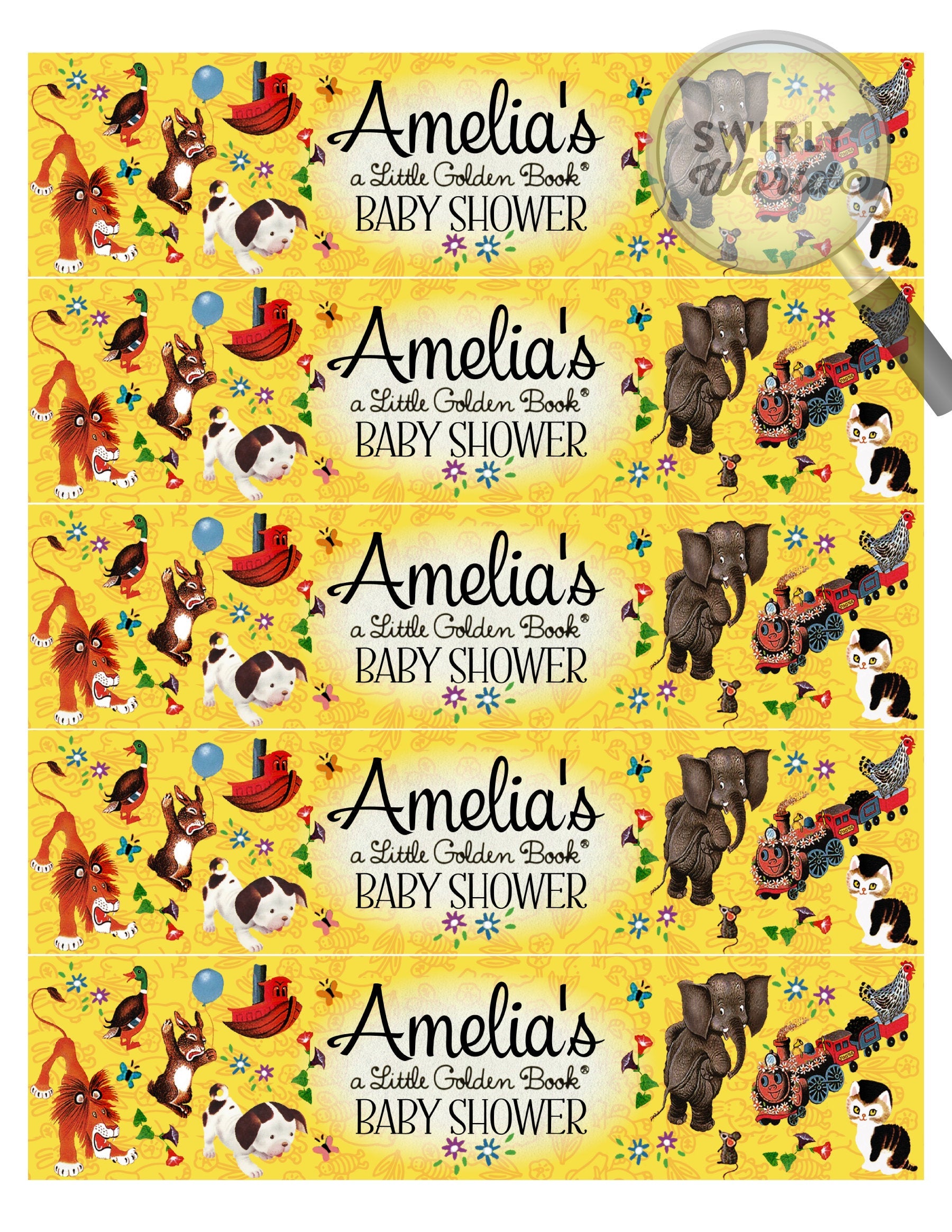 Digital Bundle Vintage Little Goldenbook Baby Shower Designs. Little Golden Book Invitations, Thank You, Diaper Raffle, Banner, Labels.
