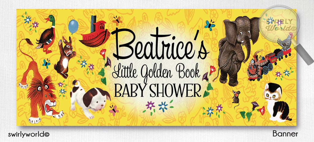Digital Bundle Vintage Little Goldenbook Baby Shower Designs. Little Golden Book Invitations, Thank You, Diaper Raffle, Banner, Labels.