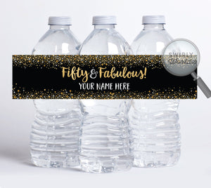 Fifty and Fabulous Birthday Bundle Set! Digital Gold and Black 50th Birthday Party Invitation Set. 50 and Fabulous Digital Pack. CORJL