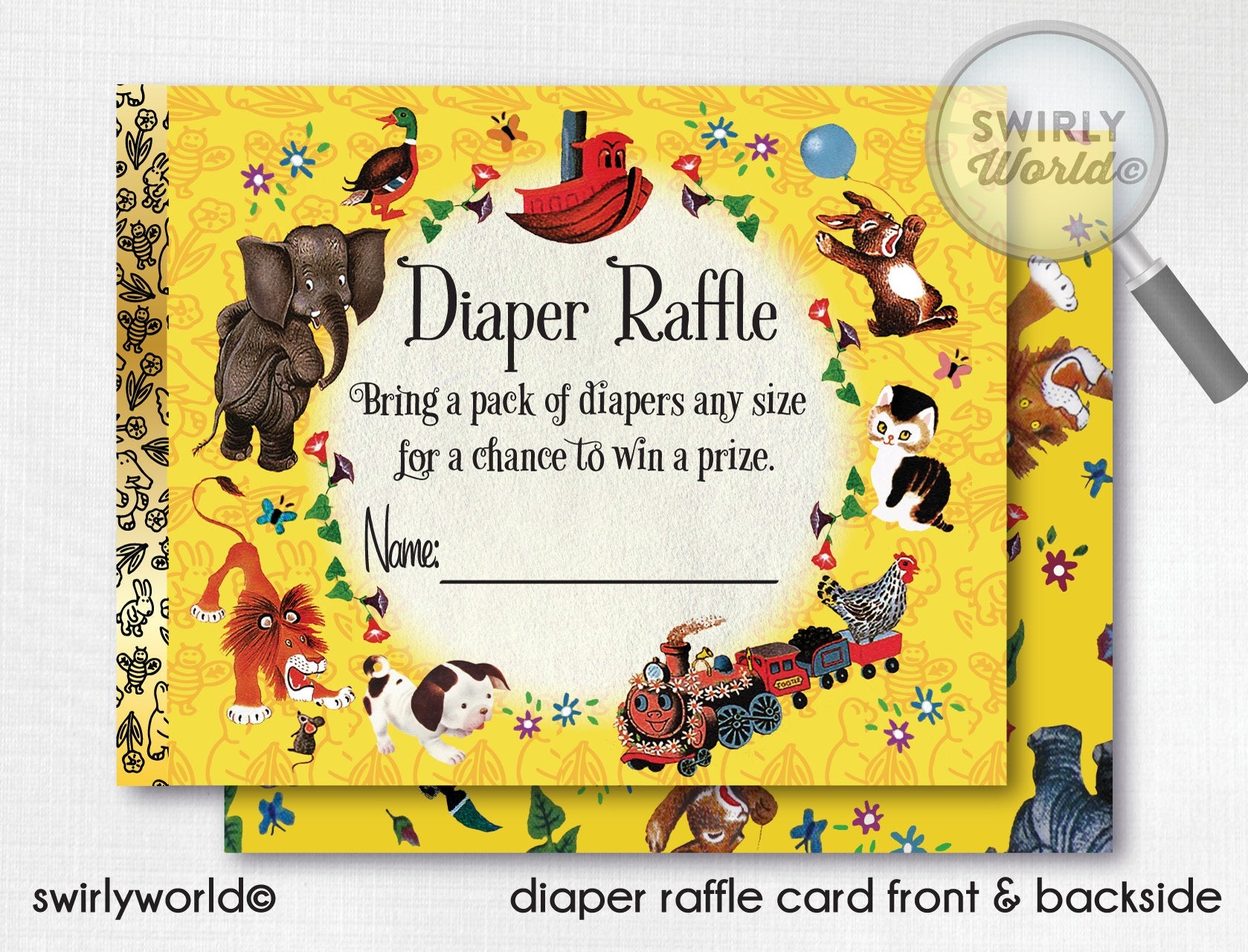 Digital Bundle Vintage Little Goldenbook Baby Shower Designs. Little Golden Book Invitations, Thank You, Diaper Raffle, Banner, Labels.