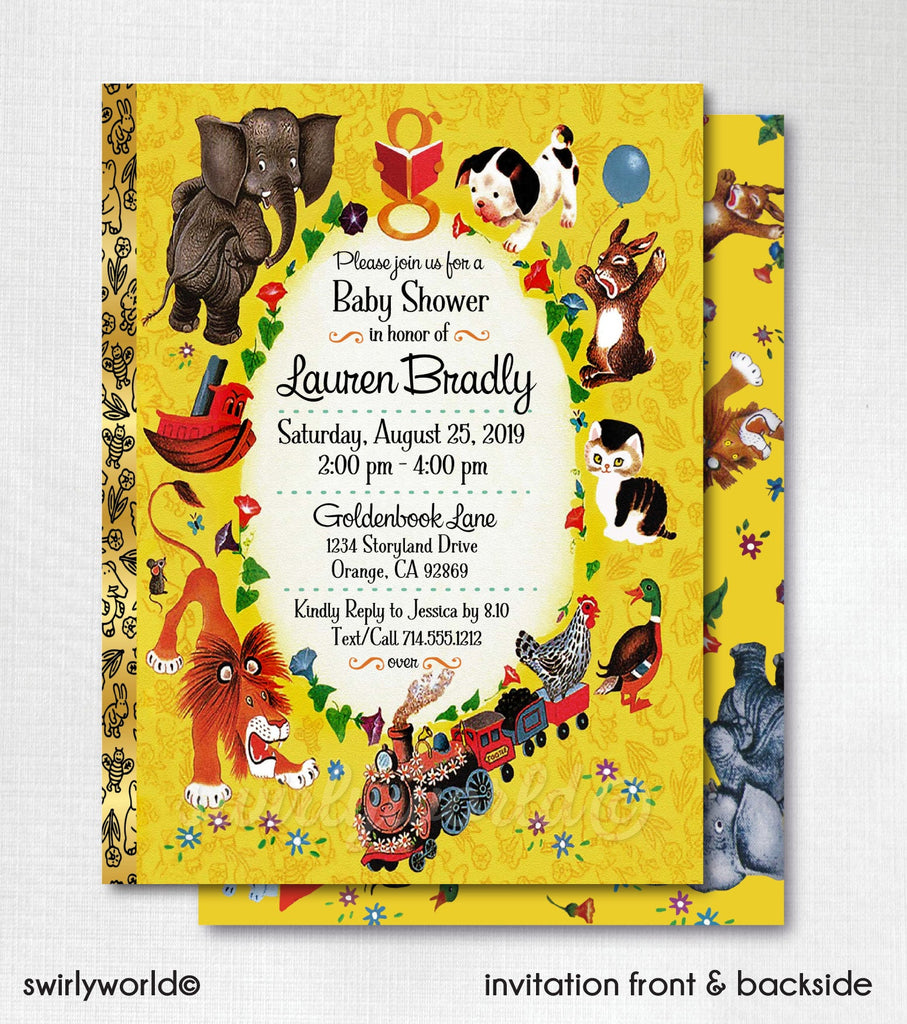 Digital Bundle Vintage Little Goldenbook Baby Shower Designs. Little Golden Book Invitations, Thank You, Diaper Raffle, Banner, Labels.