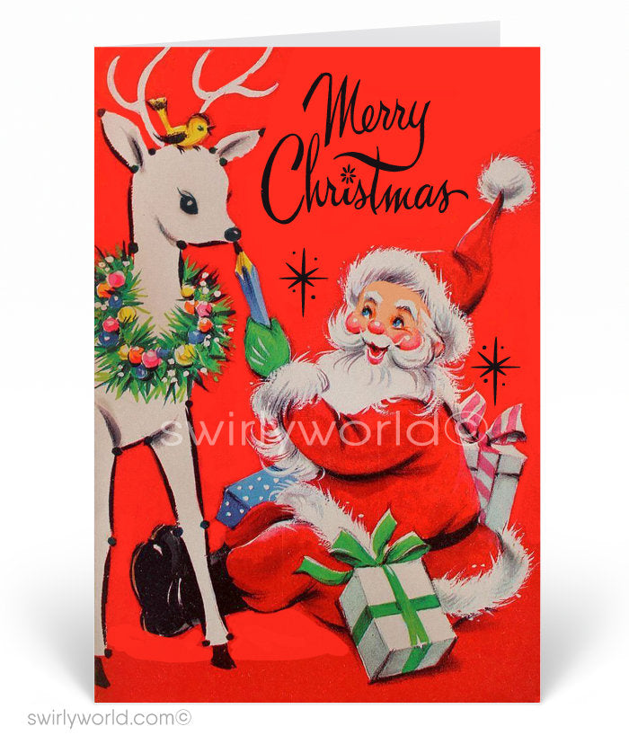 Retro 1950s Mid-Century Santa Claus Vintage Christmas Cards