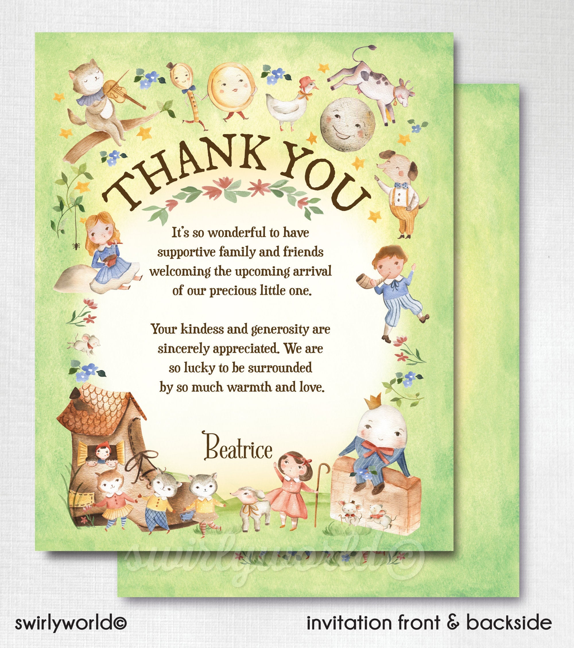 Mother Goose Thank You Cards – Vintage Baby Shower Nursery Rhyme Stationery Set