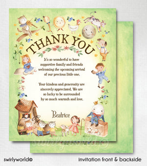 Mother Goose Thank You Cards – Vintage Baby Shower Nursery Rhyme Stationery Set