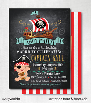 Pirate Baby Birthday Invitations for Boys, Boy Pirate Theme Birthday Invites, Pirate Party Design, Pirate Party for Boys, Baby Pirate