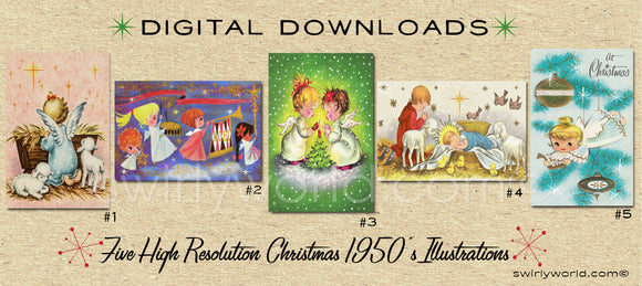DIGITAL Vintage Angel Christmas Card Bundle. 1950's Religious Christmas. Retro Vintage Style Christmas Card Designs. 1950s Christmas Angels