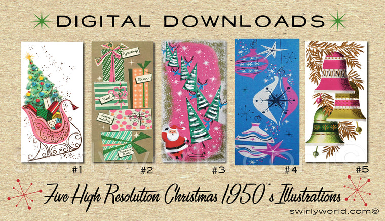 DIGITAL Vintage Christmas Card Bundle. 1950's Style Holiday Designs. Retro Vintage Fifties Style Christmas Card Designs. 1960s Christmas