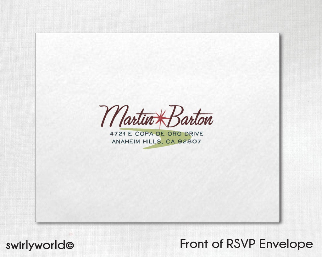 DIGITAL Mid-Century Modern Wedding Invitation, RSVP Card and Matching Envelope Files. MCM Retro Modern Wedding Theme. 1950's Wedding Design.