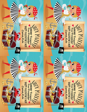 Cute Retro Pirate Captain Valentine's Day Cards for Girls Digital Download