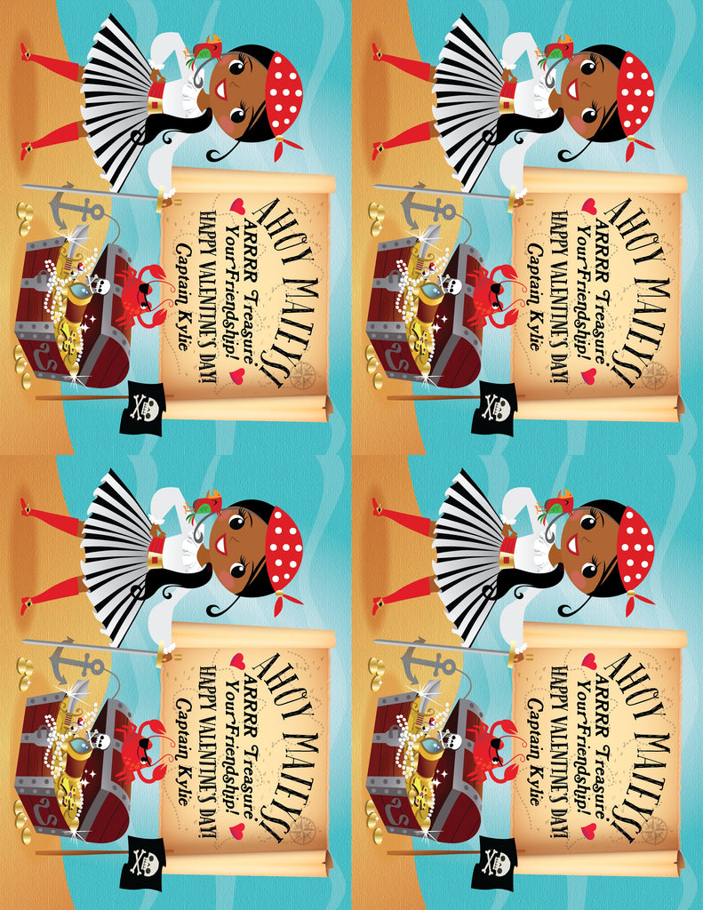 Cute Retro Pirate Captain Valentine's Day Cards for Girls Digital Download