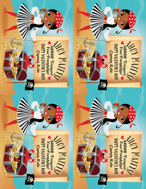 Cute Retro Pirate Captain Valentine's Day Cards for Girls Digital Download