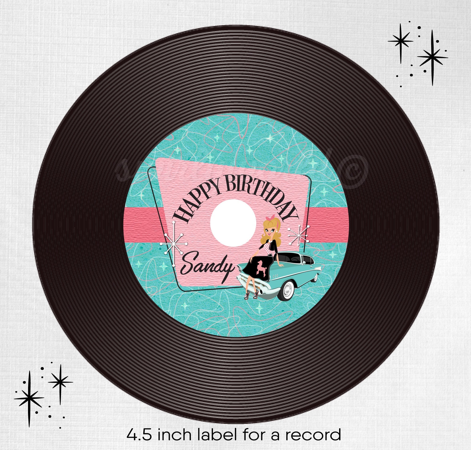 Digital 1950&#39;s Grease Pink Ladies Retro Sock Hop Poodle Skirt Fifties Party Bundle Pack. Retro Rockabilly Pink and Aqua Blue 1950&#39;s Party!