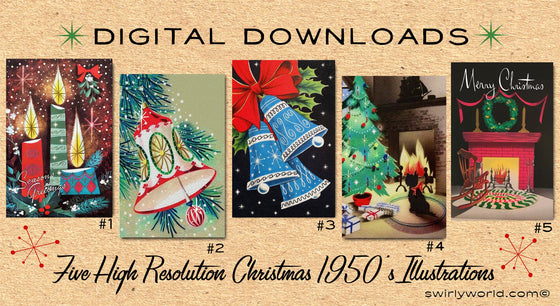 DIGITAL Vintage Christmas Card Bundle. 1950's Style Holiday Designs. Retro Vintage Fifties Style Christmas Card Designs. 1950s Santa Claus