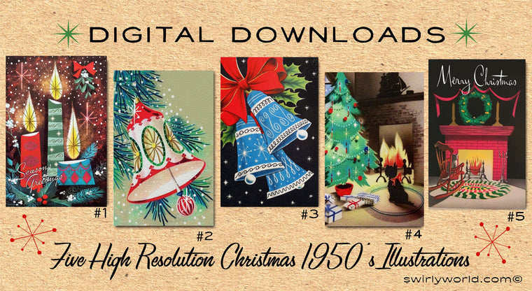 DIGITAL Vintage Christmas Card Bundle. 1950's Style Holiday Designs. Retro Vintage Fifties Style Christmas Card Designs. 1950s Santa Claus