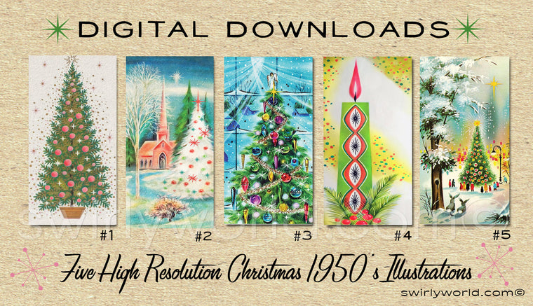 DIGITAL Vintage Christmas Card Bundle. 1950's Style Holiday Designs. Retro Vintage Fifties Style Christmas Card Designs. 1960s Christmas