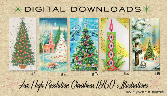 DIGITAL Vintage Christmas Card Bundle. 1950's Style Holiday Designs. Retro Vintage Fifties Style Christmas Card Designs. 1960s Christmas