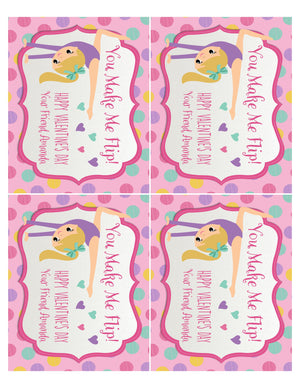 Gymnastics Gymnast Tumbling Valentine's Day Card Digital Download for Girls