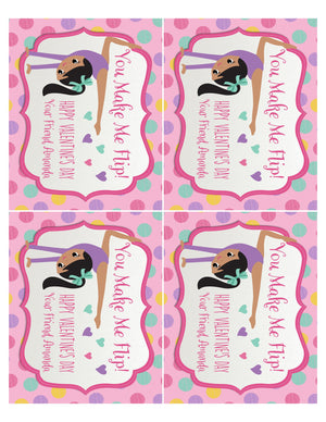 Cute gymnast gymnastics dance digital printable valentine's day cards for girls school classroom.