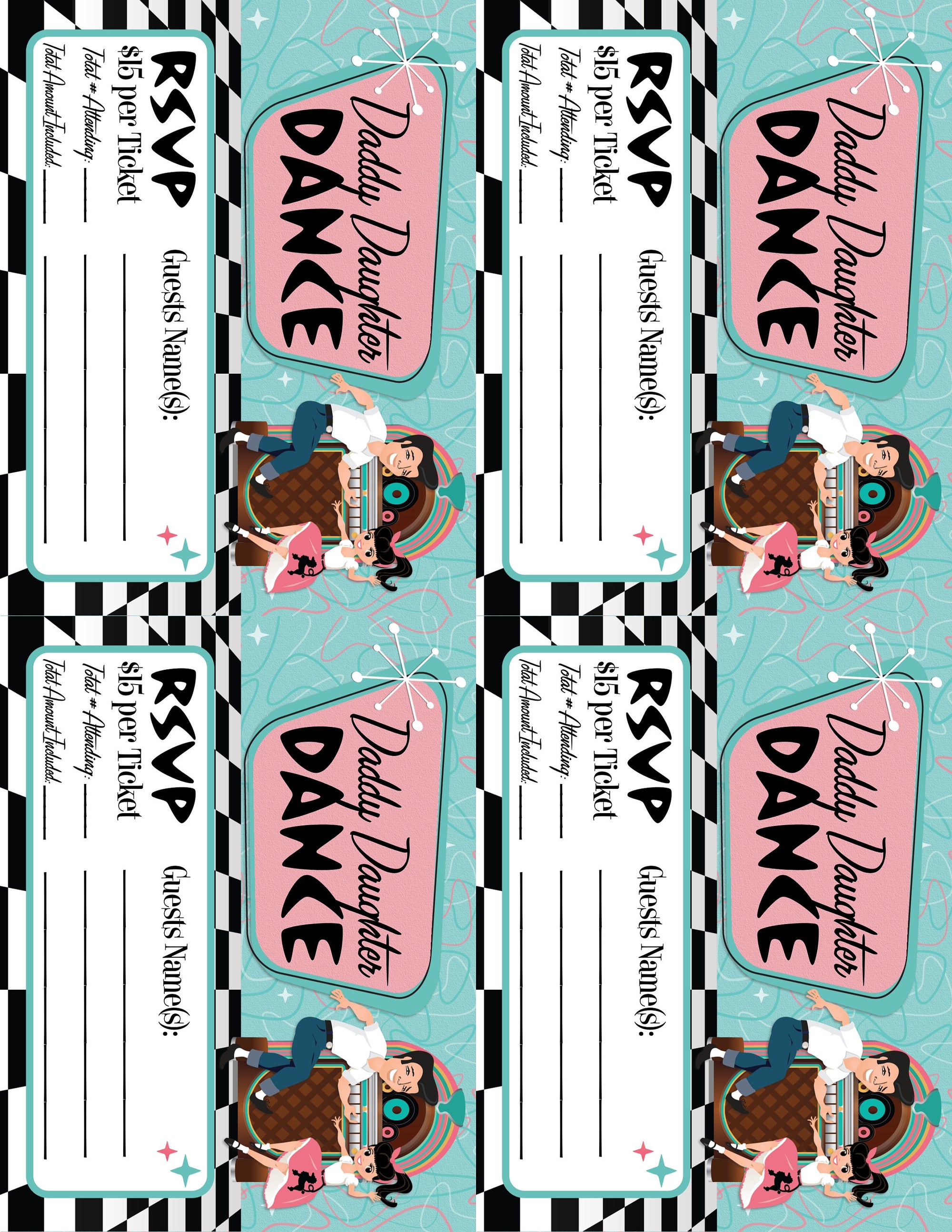 Retro Poodle Skirt 1950s Sock Hop Banner – Father Daughter Dance Pink Ladies Party