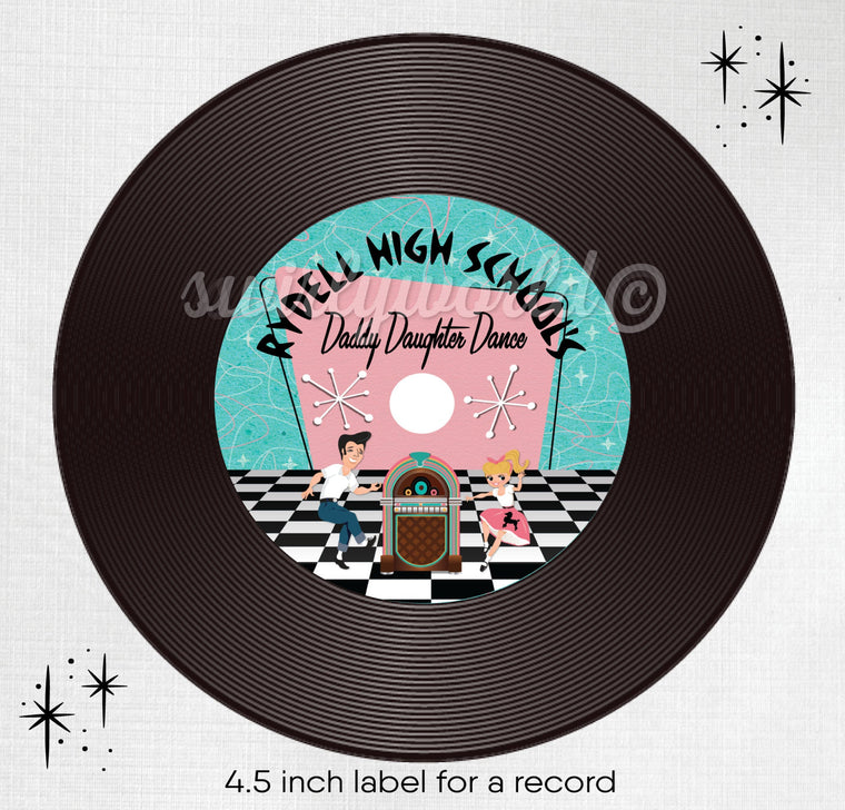 Shake, Rattle, and Roll in style at your next Father Daughter dance with these 1950s-inspired retro digital vinyl record labels. Featuring mid-century modern atomic starbursts and boomerang shapes with iconic pink and aqua blue colors, this Pink Ladies Grease party theme design will transport you and your guests back to the era of swing dancing, jukeboxes, and record hops spinning old time rock 'n' roll!