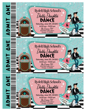 Digital 1950s Pink Ladies Grease Theme Father Daughter Sock Hop Dance Ticket