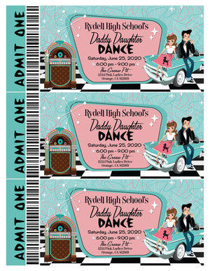 Digital 1950s Pink Ladies Grease Theme Father Daughter Sock Hop Dance Ticket
