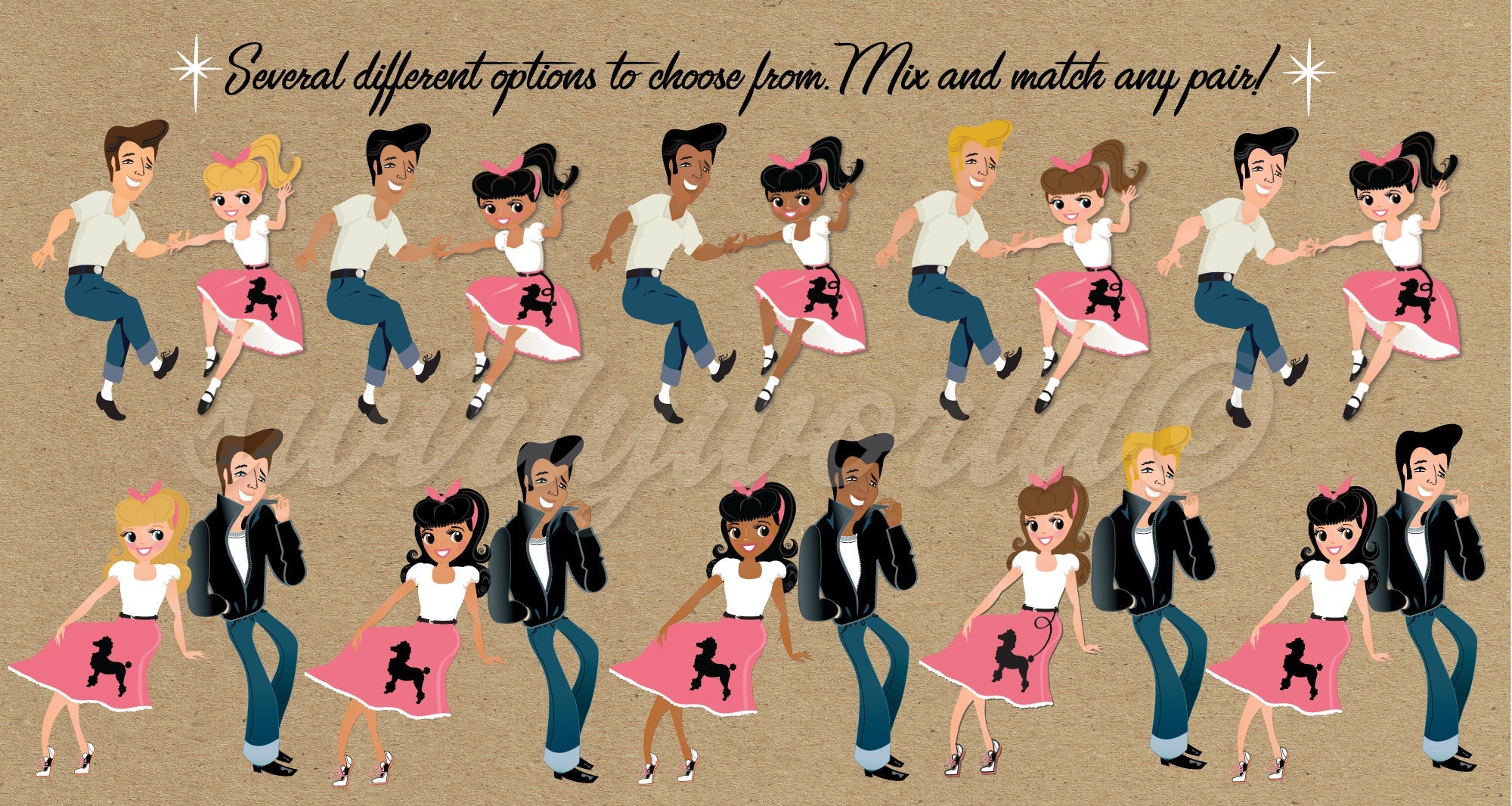 Digital 1950s Father Daughter Retro Pink Ladies Grease Sock Hop Candy ...