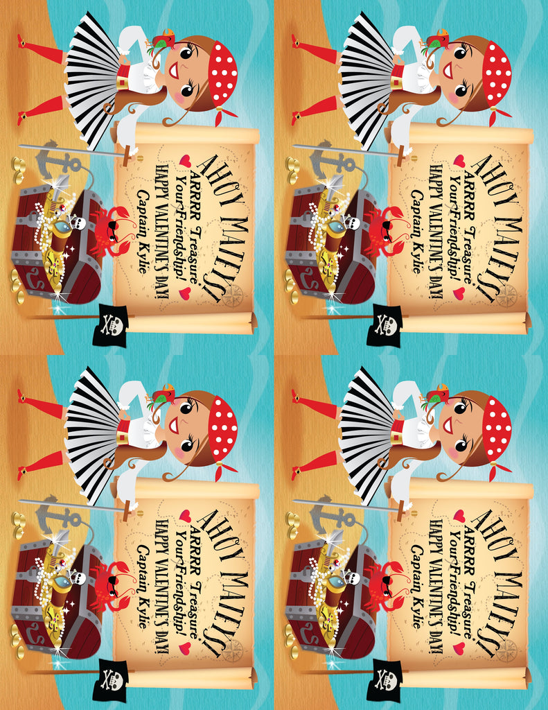 Cute Retro Pirate Captain Valentine's Day Cards for Girls Digital Download