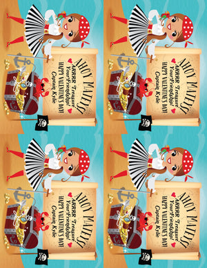 Cute Retro Pirate Captain Valentine's Day Cards for Girls Digital Download