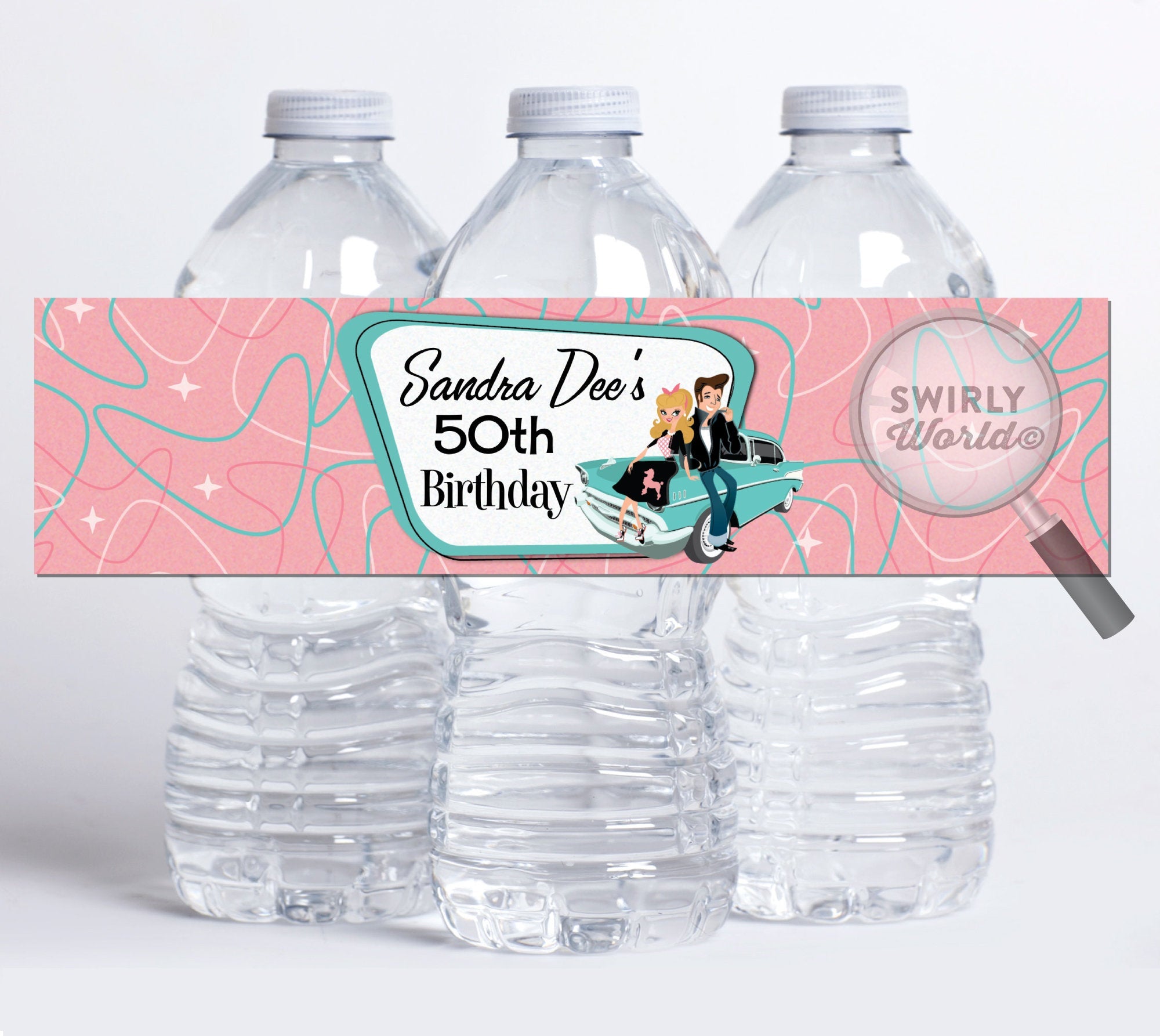 Digital 1950&#39;s Grease Pink Ladies Retro Sock Hop Poodle Skirt Fifties Party Bundle Pack. Retro Rockabilly Pink and Aqua Blue 1950&#39;s Party!