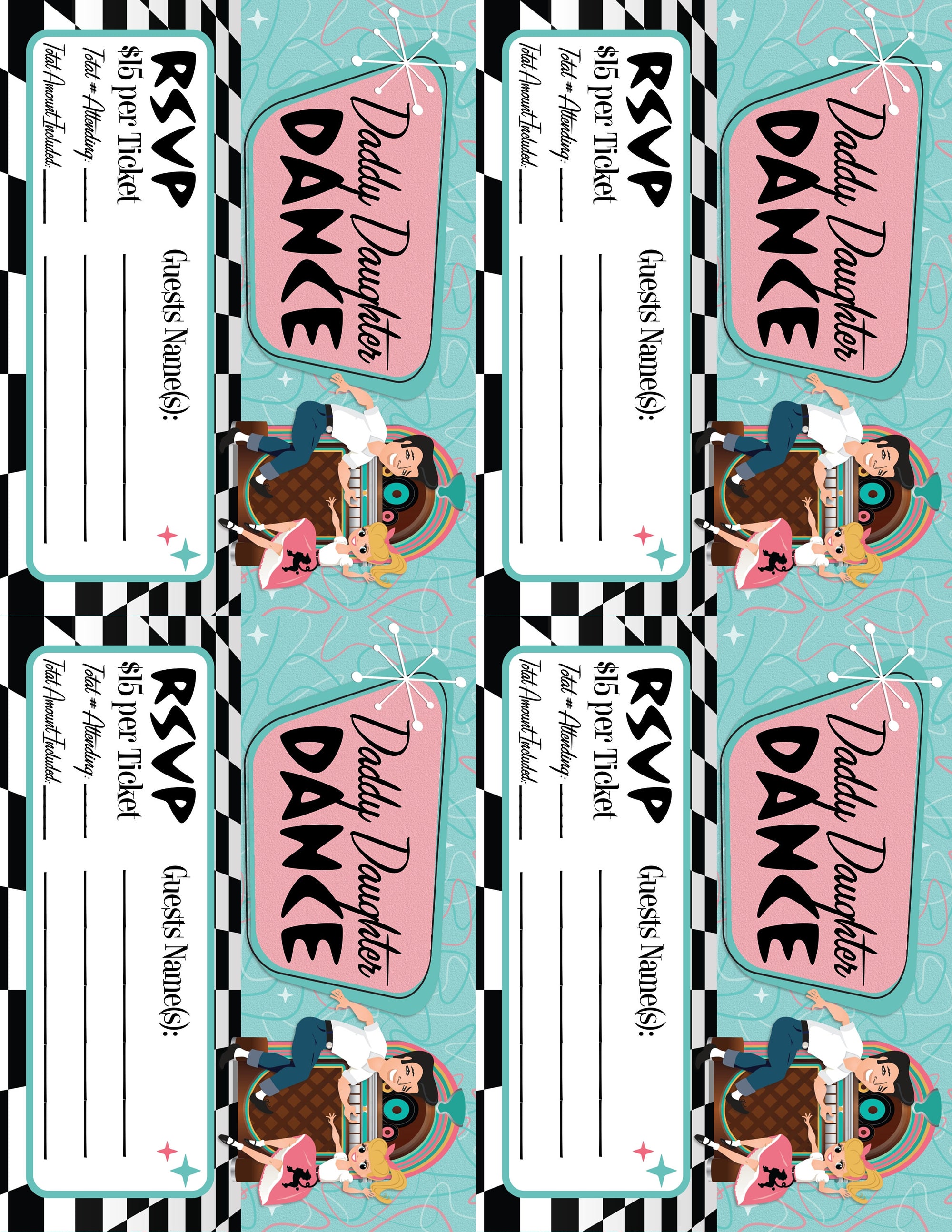 Retro Poodle Skirt 1950s Sock Hop Banner – Father Daughter Dance Pink Ladies Party