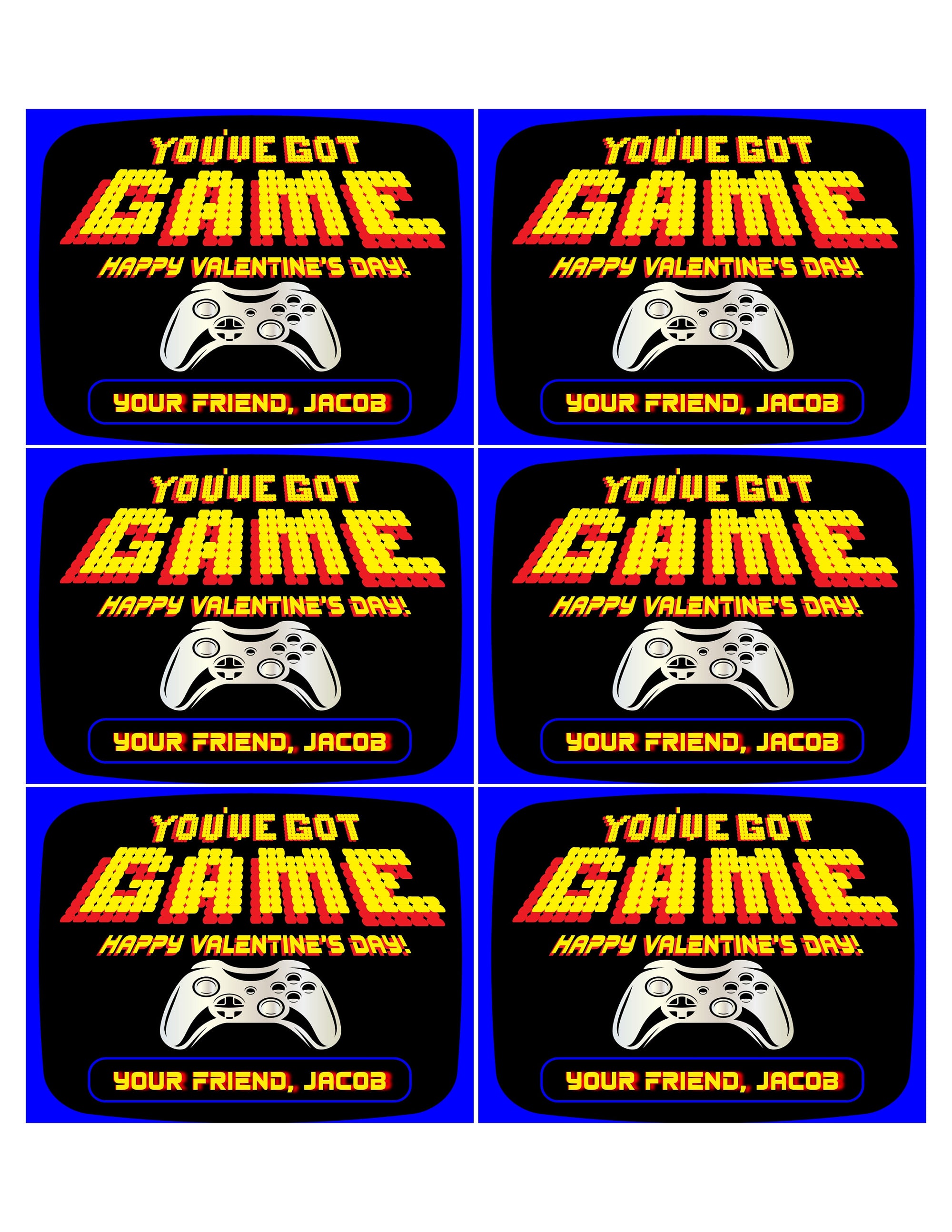 vintage 1980's arcade video game Valentine's day cards for boys school classroom