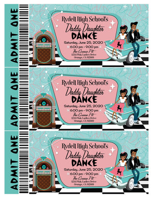 Digital 1950s Pink Ladies Grease Theme Father Daughter Sock Hop Dance Ticket