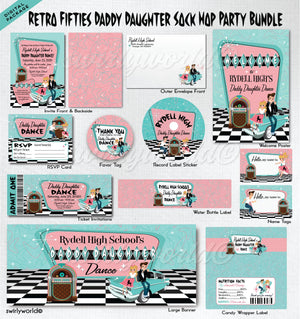 1950s Retro Sock Hop Jukebox Pink Ladies Father Daughter Dance Party Water Labels