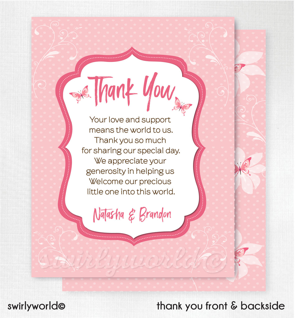 Pink It's a Girl Butterfly Butterflies Couples Baby Shower Invitation and Thank You Card Digital Download Bundle