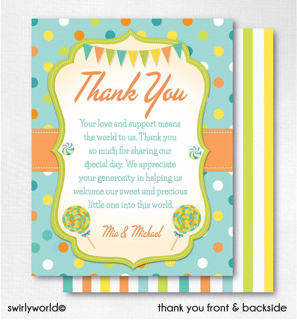 Gender Neutral Candy-Land Sweet Shop Baby Shower Invitation and Thank You Card Digital Download Bundle