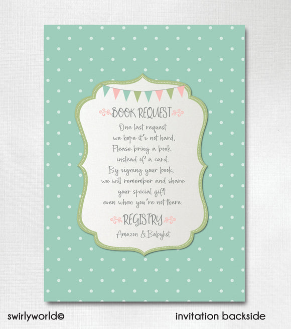 Vintage Carousel Pink and Mint Green Girl Baby Shower Invitation and Thank You Card Digital Download Bundle