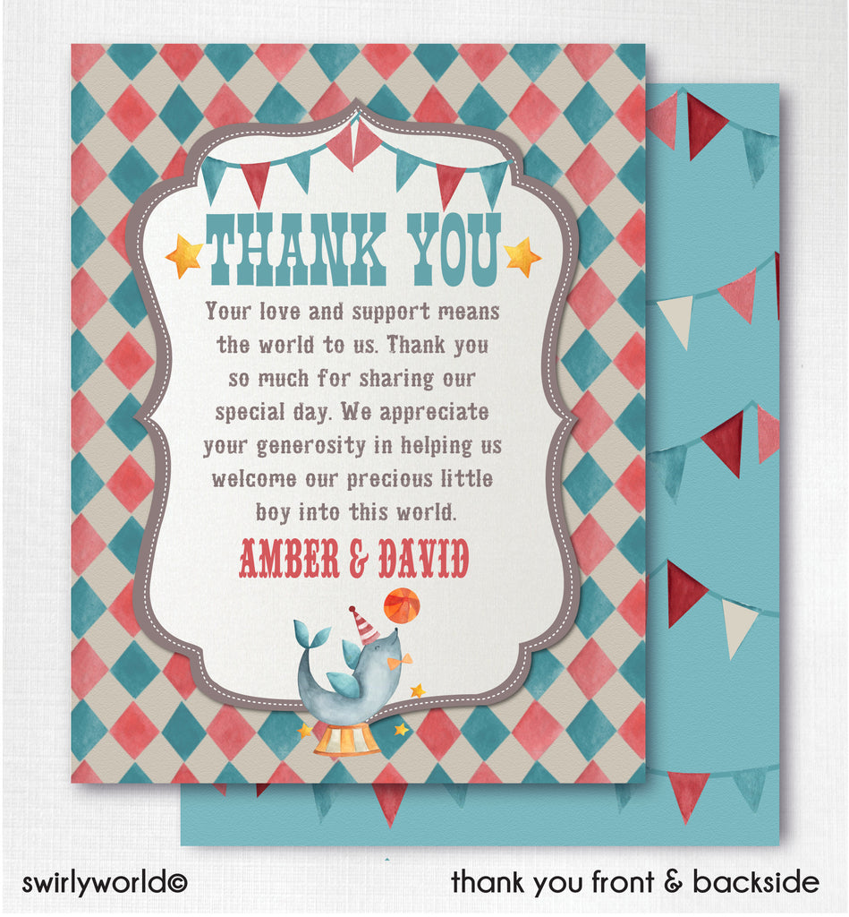 Gender Neutral Vintage French Cirque Carnival Circus Big Top Baby Shower Invitation and Thank You Card Digital Download Bundle
