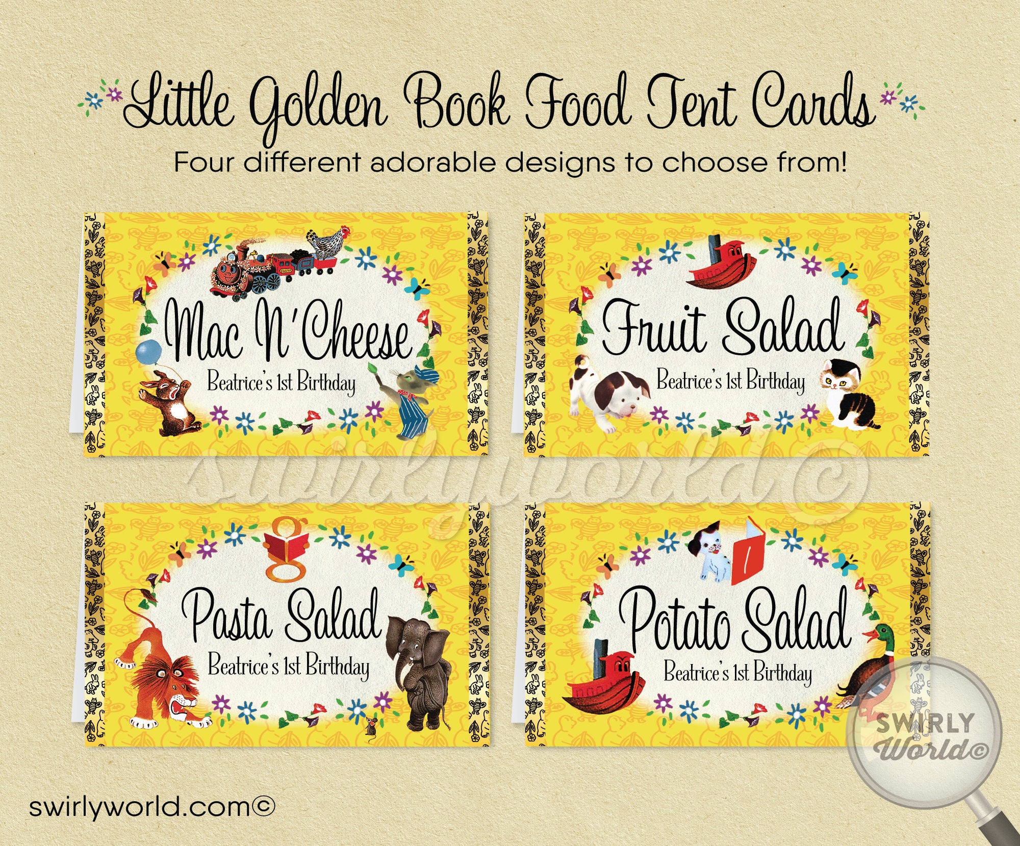 Digital Little Golden Book 1st Birthday Design Bundle. Little Golden Book  Invites, Thank You, Banner, Water Labels, Bookmarks, Favors, etc.